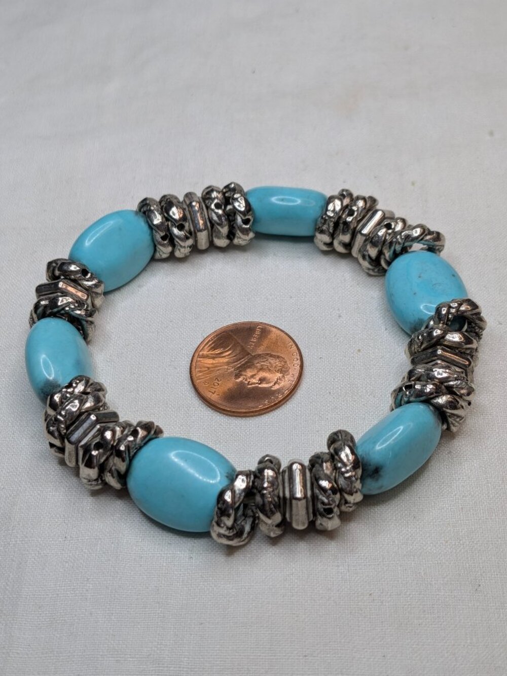 Chunky Turquoise Colored Stone Stretch Bracelet